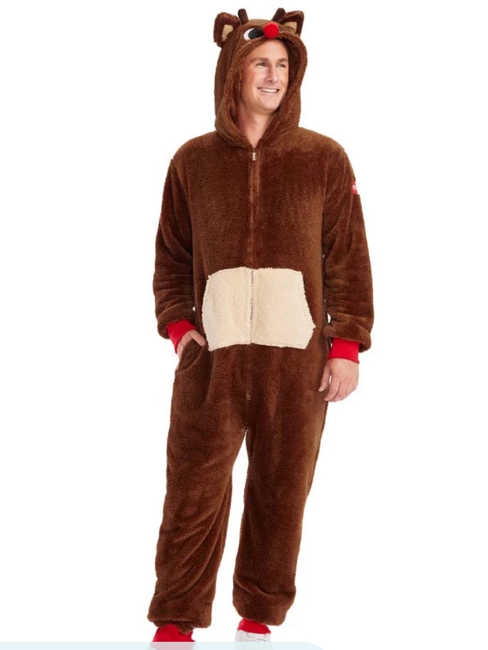 Tipsy Elves Rudolph Deer Brown Sherpa Onesie with Cream Pocket Size Small NWT
